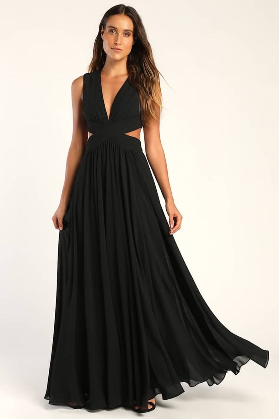 NWT Lulus Vivid Imagination Black Cutout Maxi Dress Wedding Bridesmaid Size M